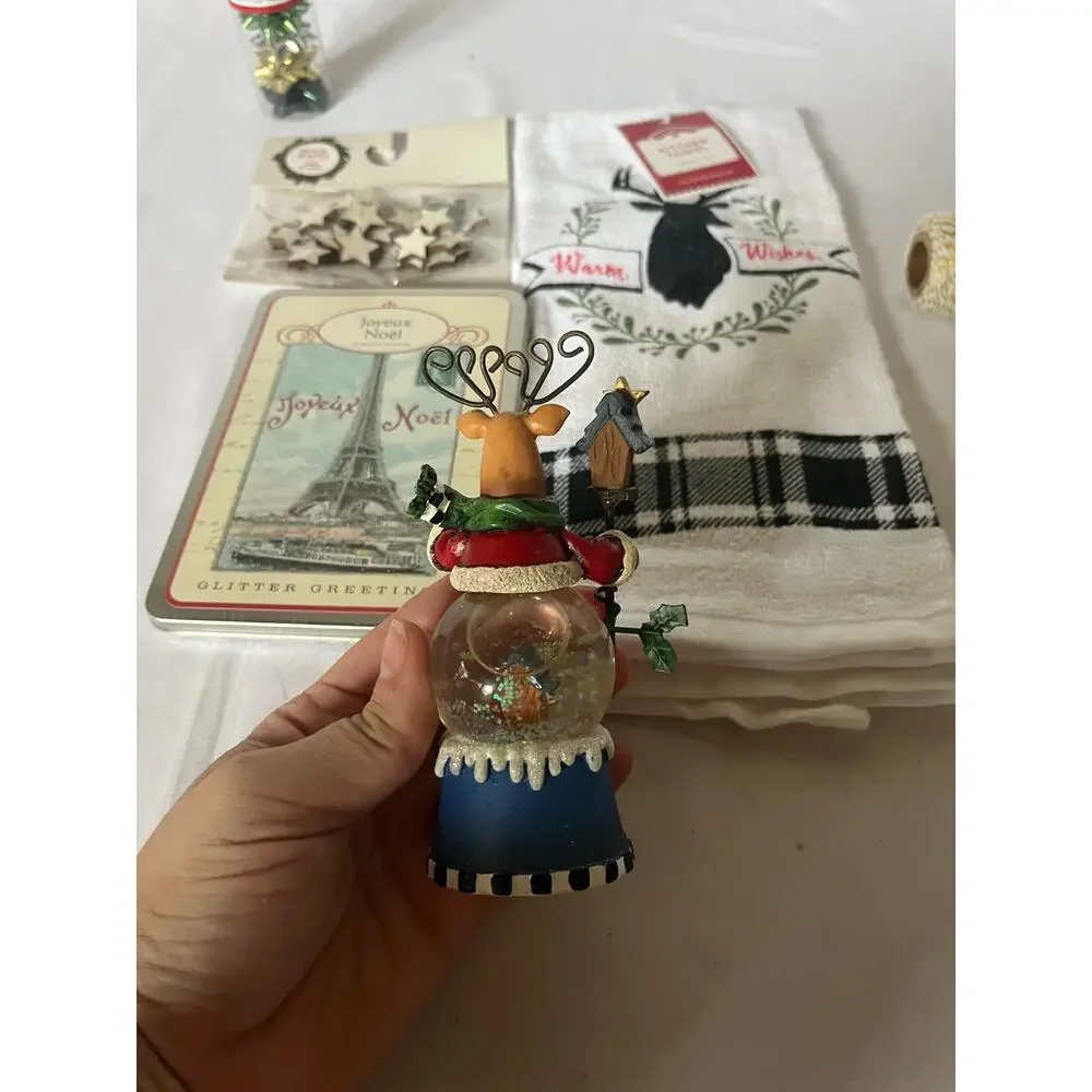 Christmas Decor Craft Lot Cavallini Tin Ashland Ornaments Reindeer NWT Towels